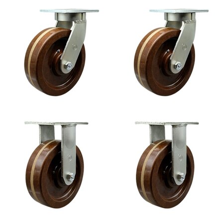 Service Caster 12'' Heavy Duty High Temp Phenolic Wheel Caster Set 2 Swivel 2 Rigid , 4PK CRAN-SCC-KP92S1230-PHRHT-2-R-2
